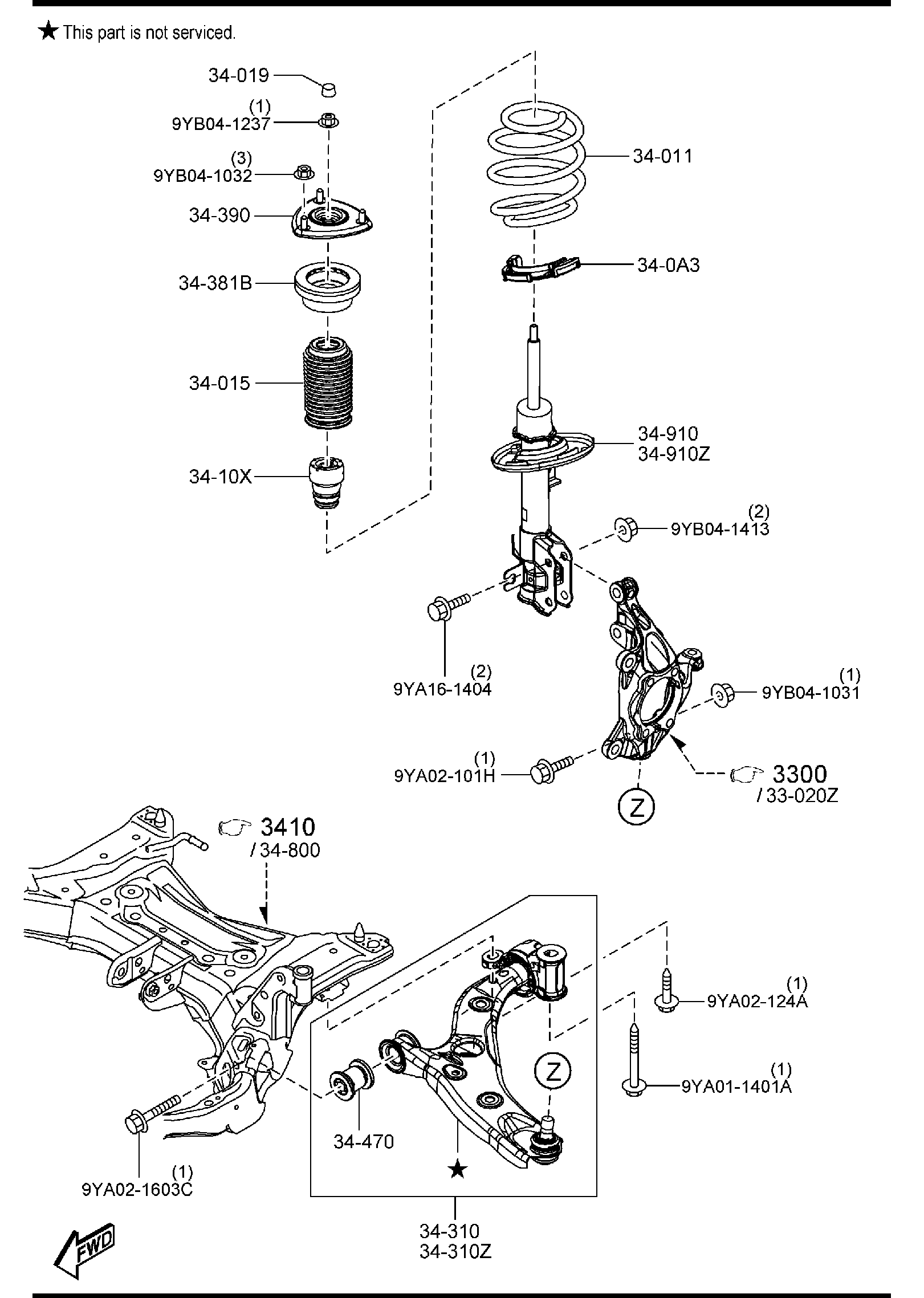 Diagram FRONT SUSPENSION MECHANISMS for your 2016 Mazda Mazda3  SEDAN I (VIN Begins: 3MZ) 