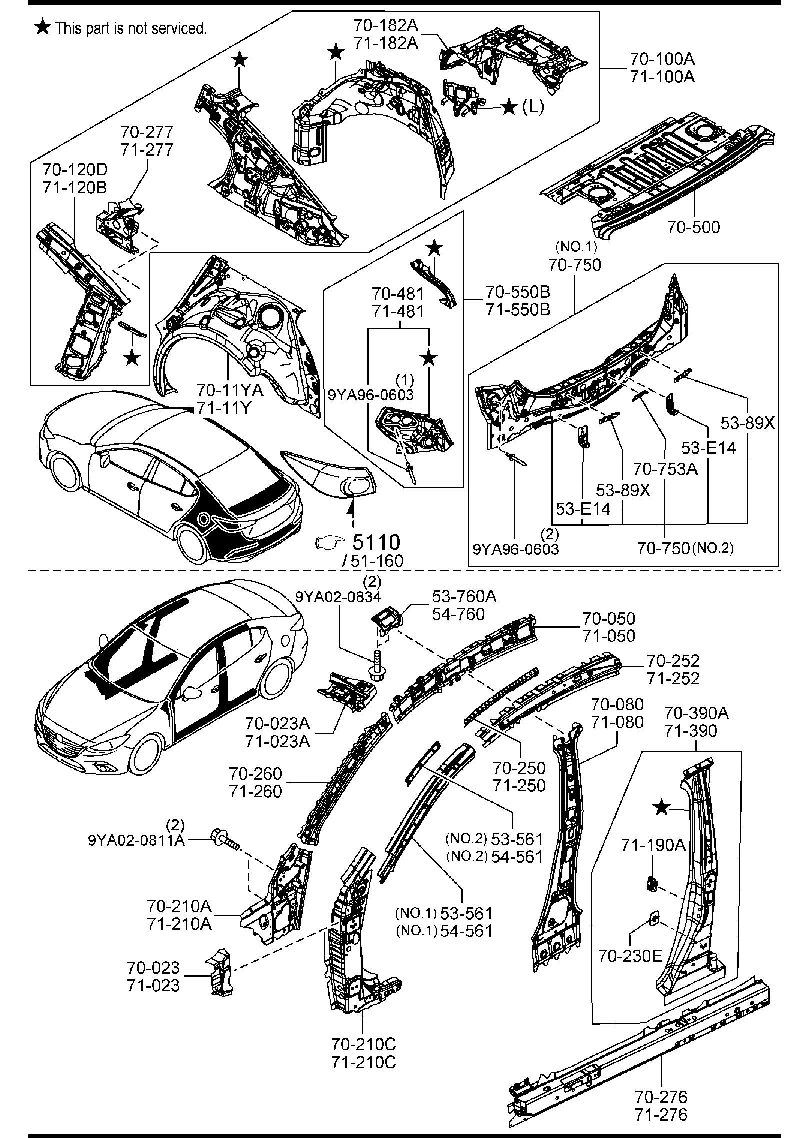 Diagram SIDE PANELS (4-DOOR) for your Mazda