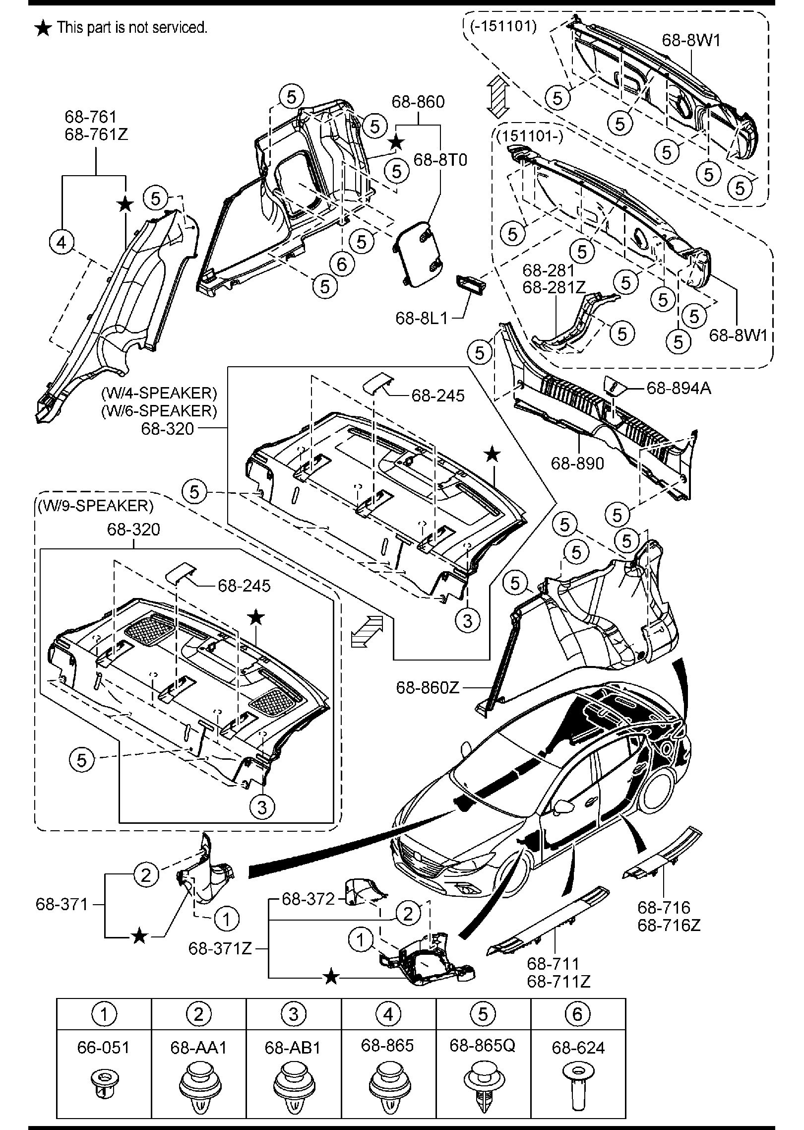 Diagram TRIMS & SCUFF PLATES (4-DOOR) for your 2004 Mazda B2500   