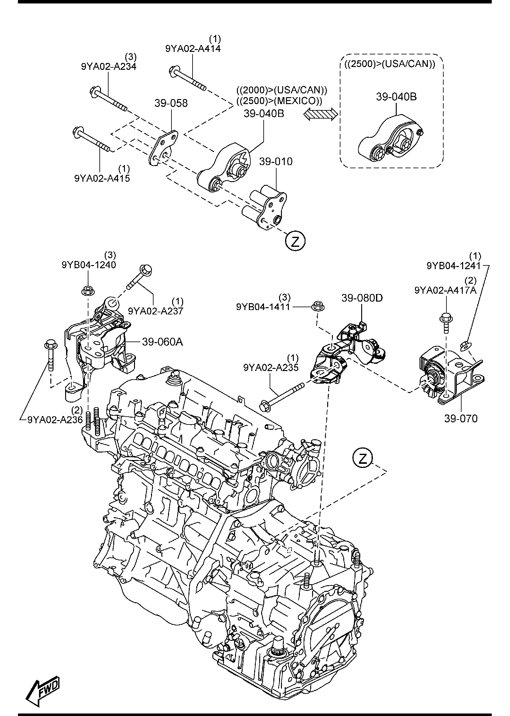 Diagram ENGINE & TRANSMISSION MOUNTINGS (AUTOMATIC TRANSMISSION) for your 2017 Mazda Mazda3  SEDAN TOURING (VIN Begins: JM1) 