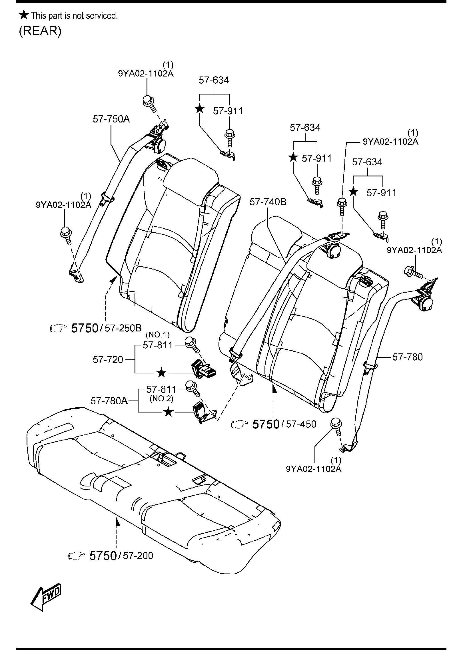 Diagram SEAT BELTS (4-DOOR) for your 2013 Mazda Mazda3   