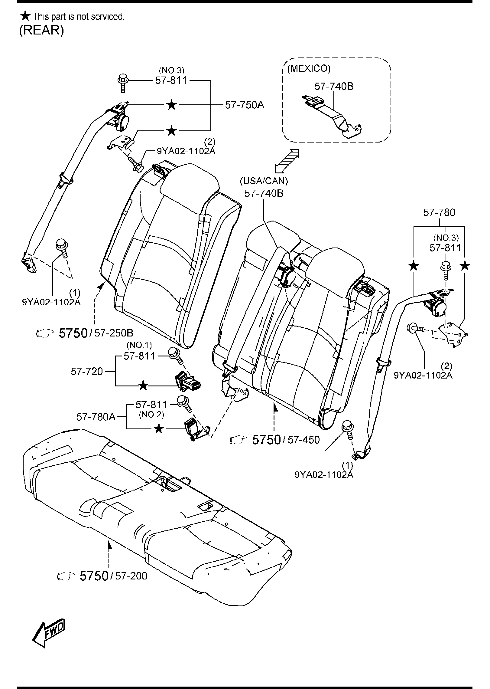 Diagram SEAT BELTS (5-DOOR) for your 2013 Mazda Mazda3   