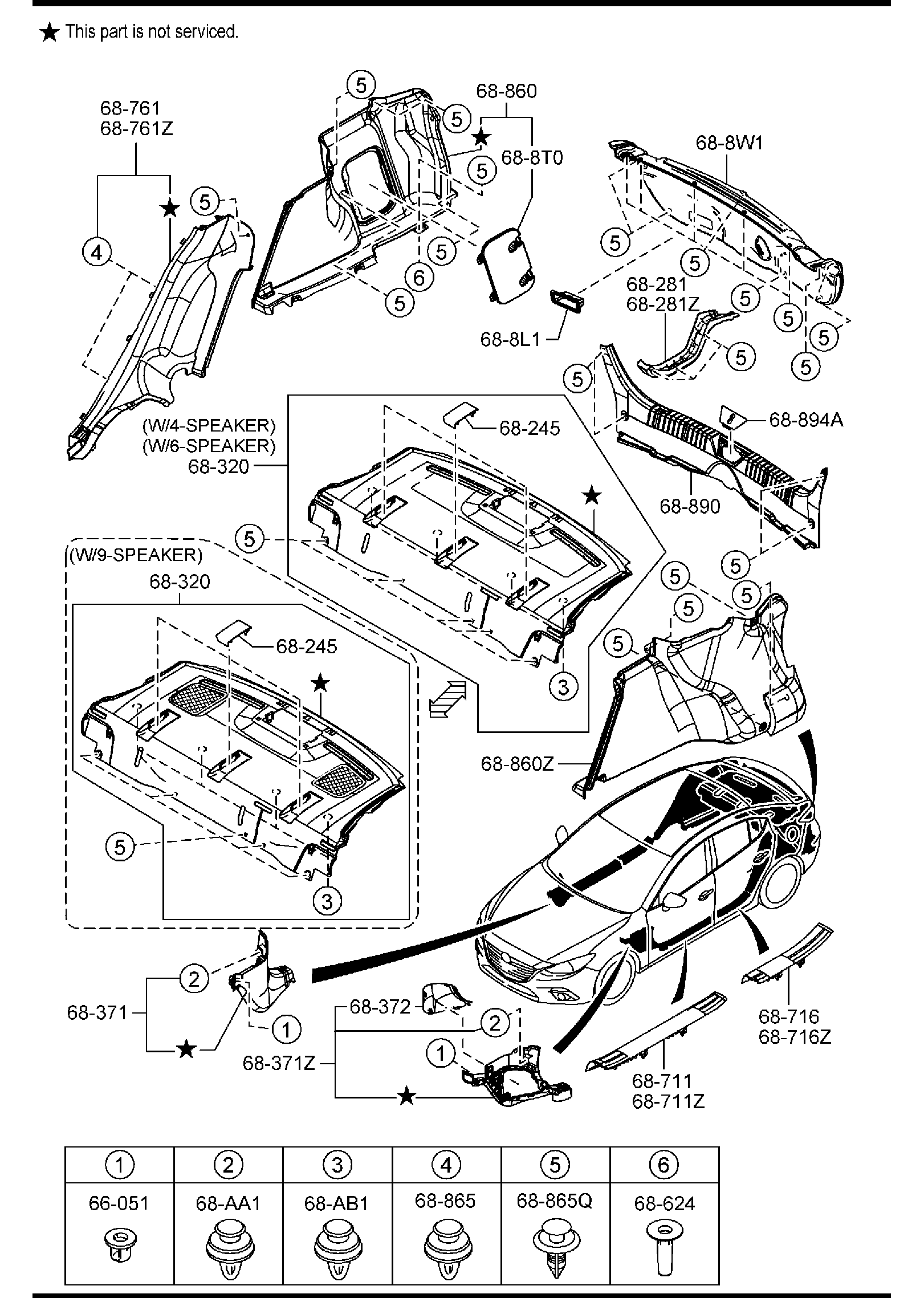 Diagram TRIMS & SCUFF PLATES (4-DOOR) for your 2004 Mazda B2500   