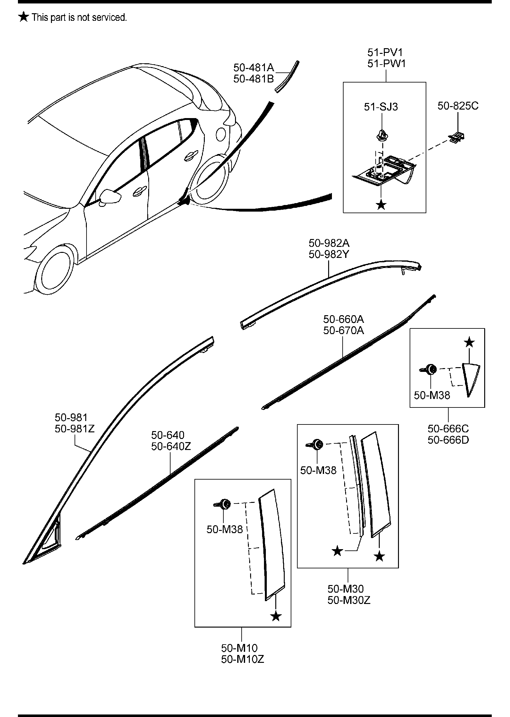 Diagram BODY MOULDINGS (5-DOOR) for your Mazda