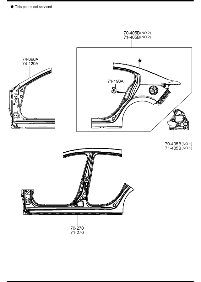 Diagram SIDE PANELS (4-DOOR) for your Mazda