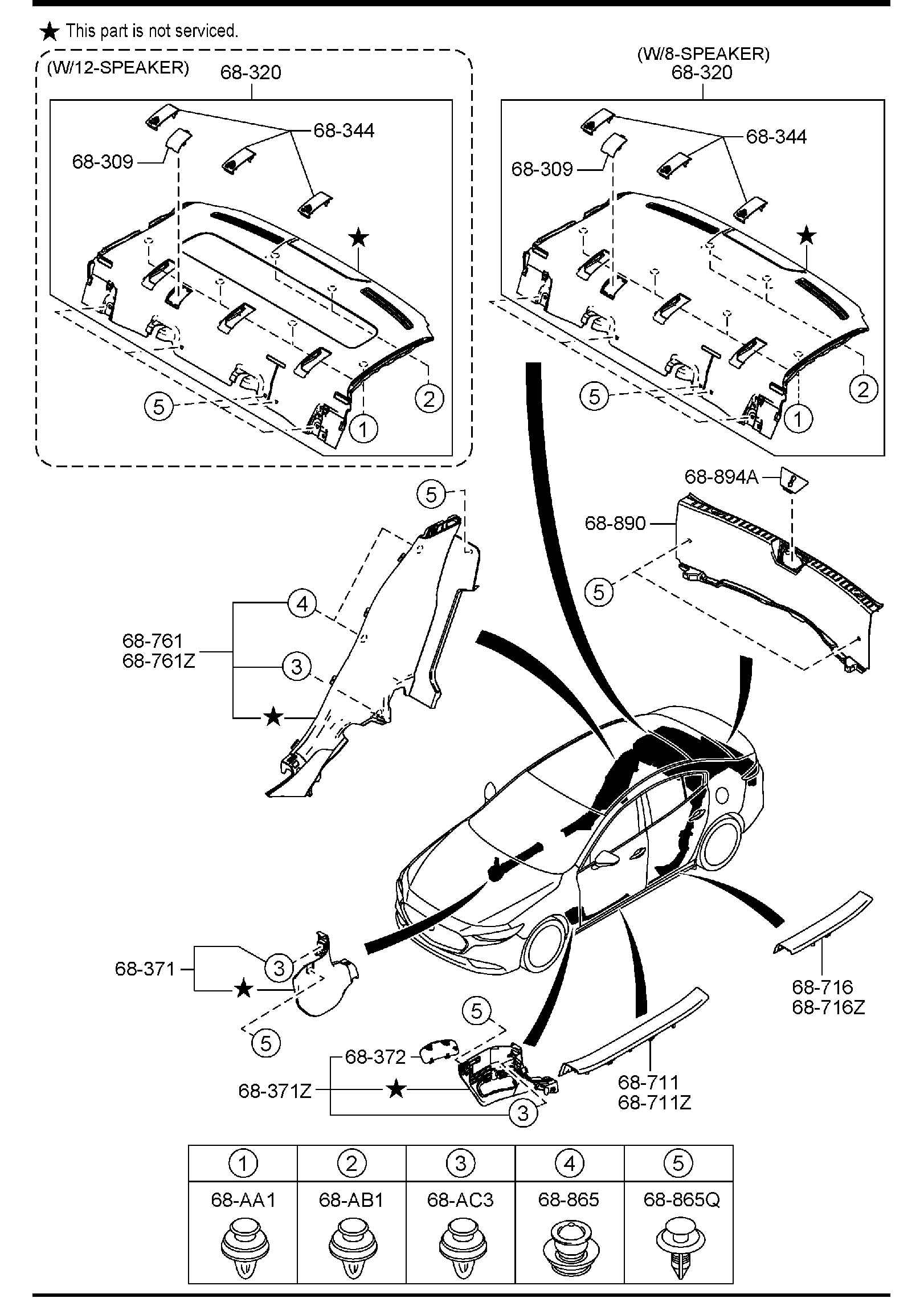 Diagram TRIMS & SCUFF PLATES (4-DOOR) for your 2021 Mazda Mazda3  HATCHBACK S PREFERRED 