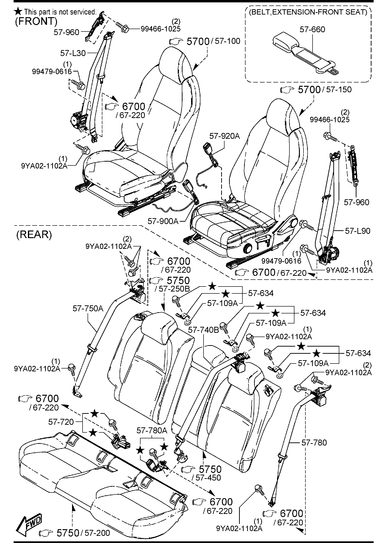 Diagram SEAT BELTS for your 2011 Mazda Mazda2   