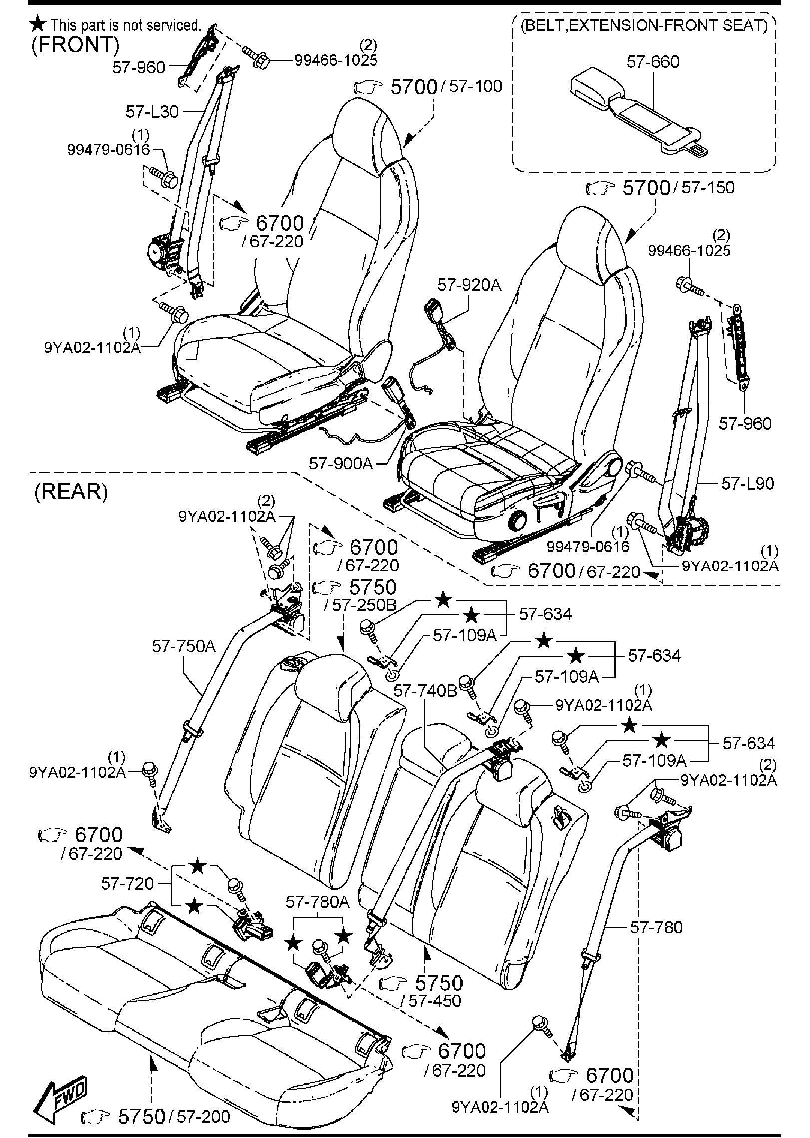 Diagram SEAT BELTS (4-DOOR) for your 2011 Mazda Mazda2   