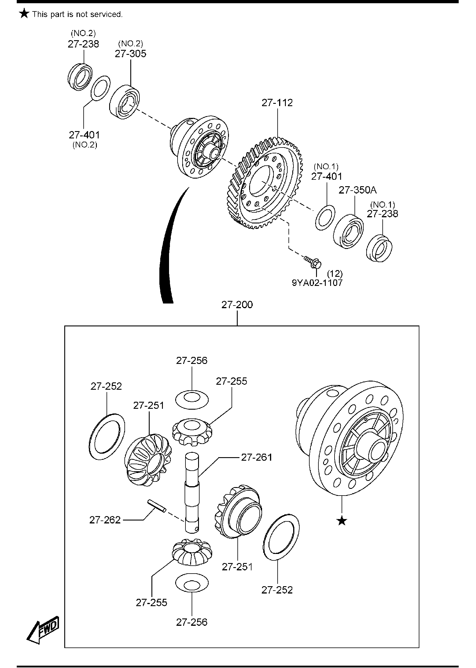 Diagram FRONT DIFFERENTIALS (2500CC)(AUTOMATIC TRANSMISSION)(4WD)(W/O TURBO) for your 2014 Mazda Mazda3  SEDAN I (VIN Begins: JM1) 