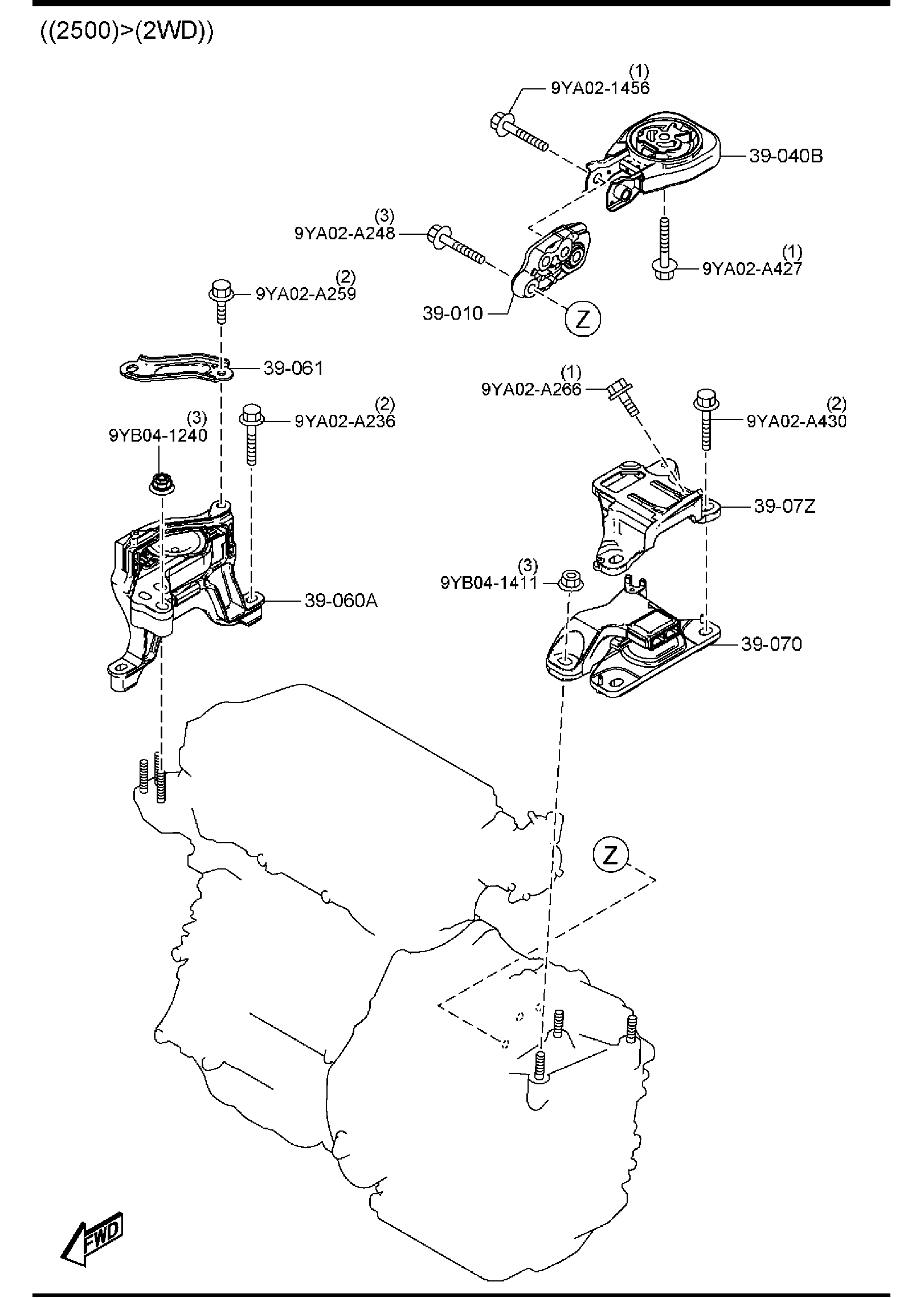 Diagram ENGINE & TRANSMISSION MOUNTINGS (AUTOMATIC TRANSMISSION) for your 2011 Mazda MX-5 Miata   