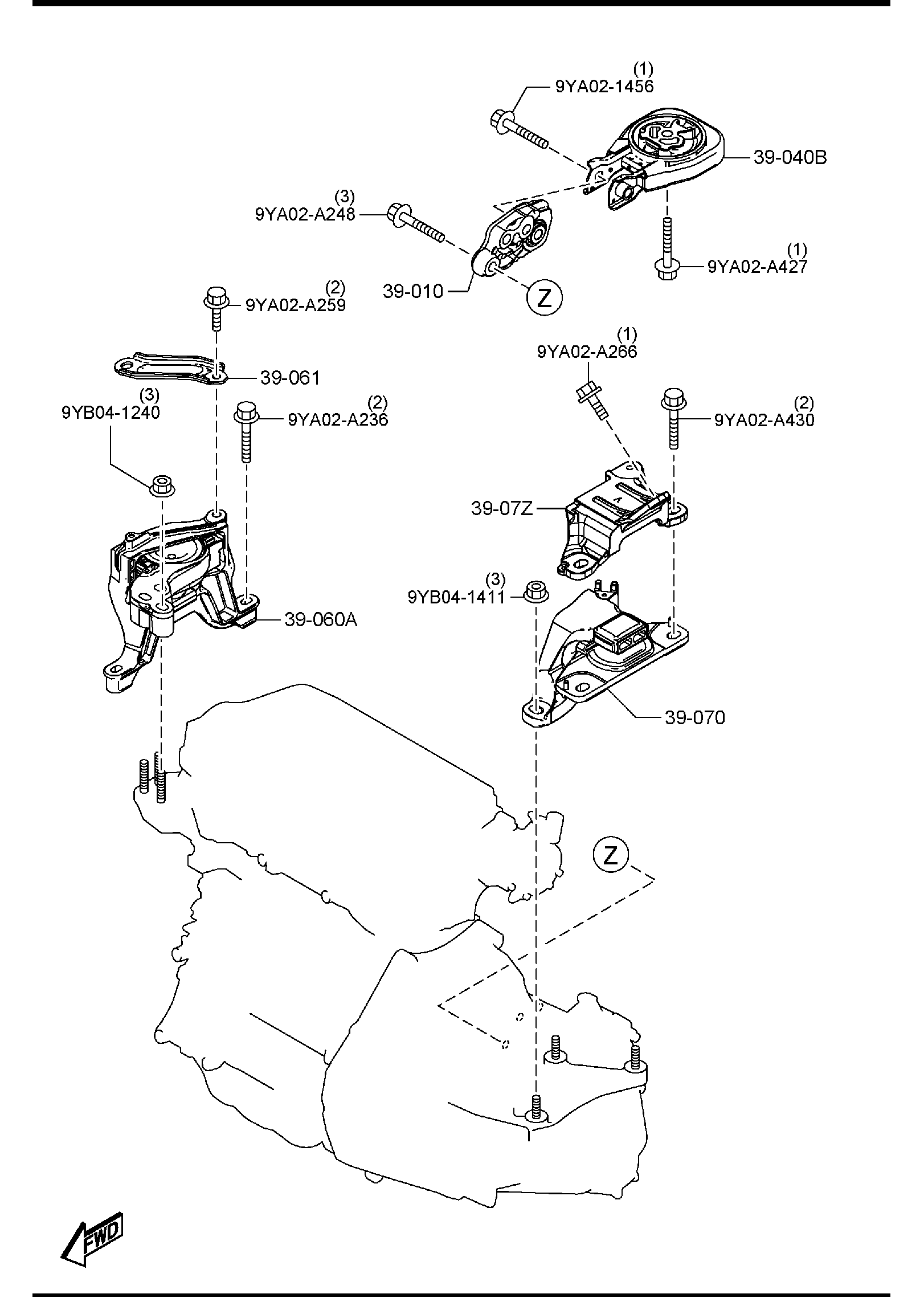 Diagram ENGINE & TRANSMISSION MOUNTINGS (MANUAL TRANSMISSION) (2000CC) for your 2014 Mazda MX-5 Miata   