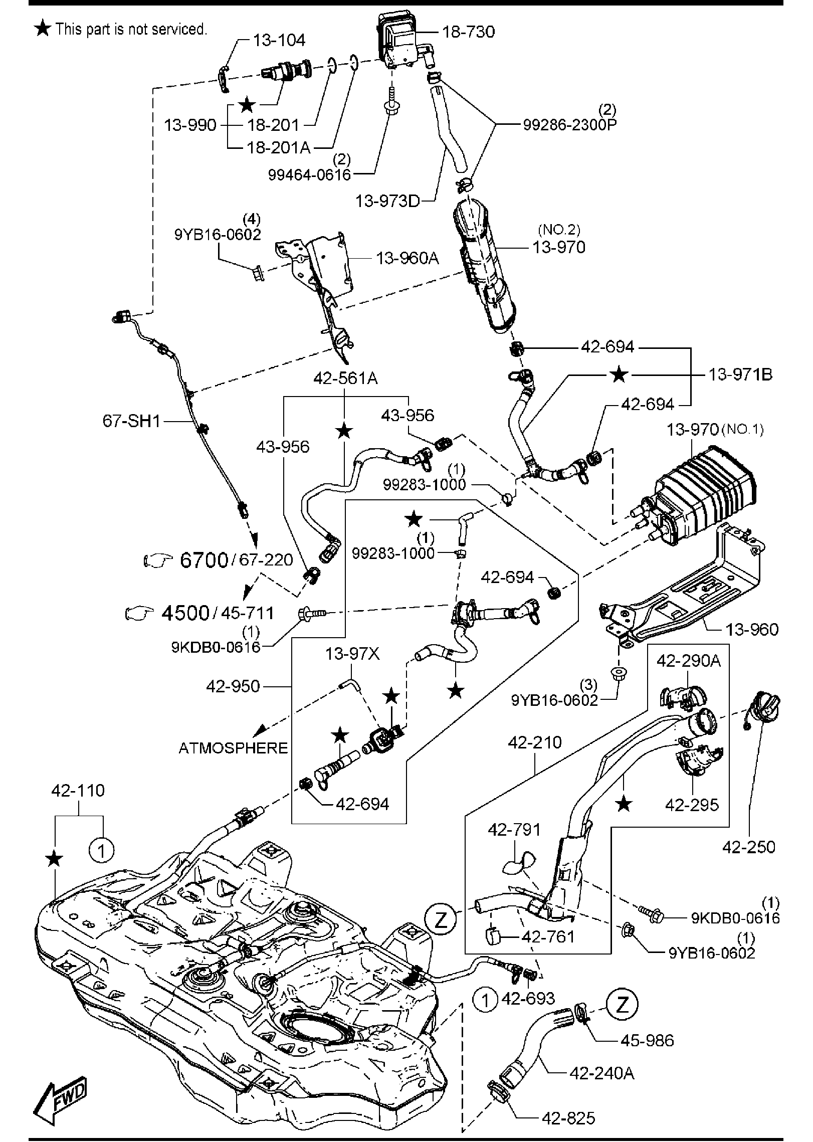 Diagram FUEL TANK (U.S.A. & CANADA)(2WD) for your 2025 Mazda CX-30   