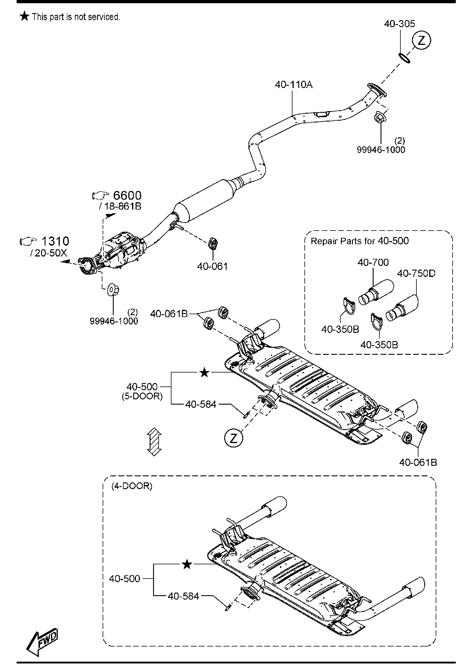 Full size assembly image of EXHAUST SYSTEM (2500CC)(U.S.A. & CANADA)(2WD) (1/1)