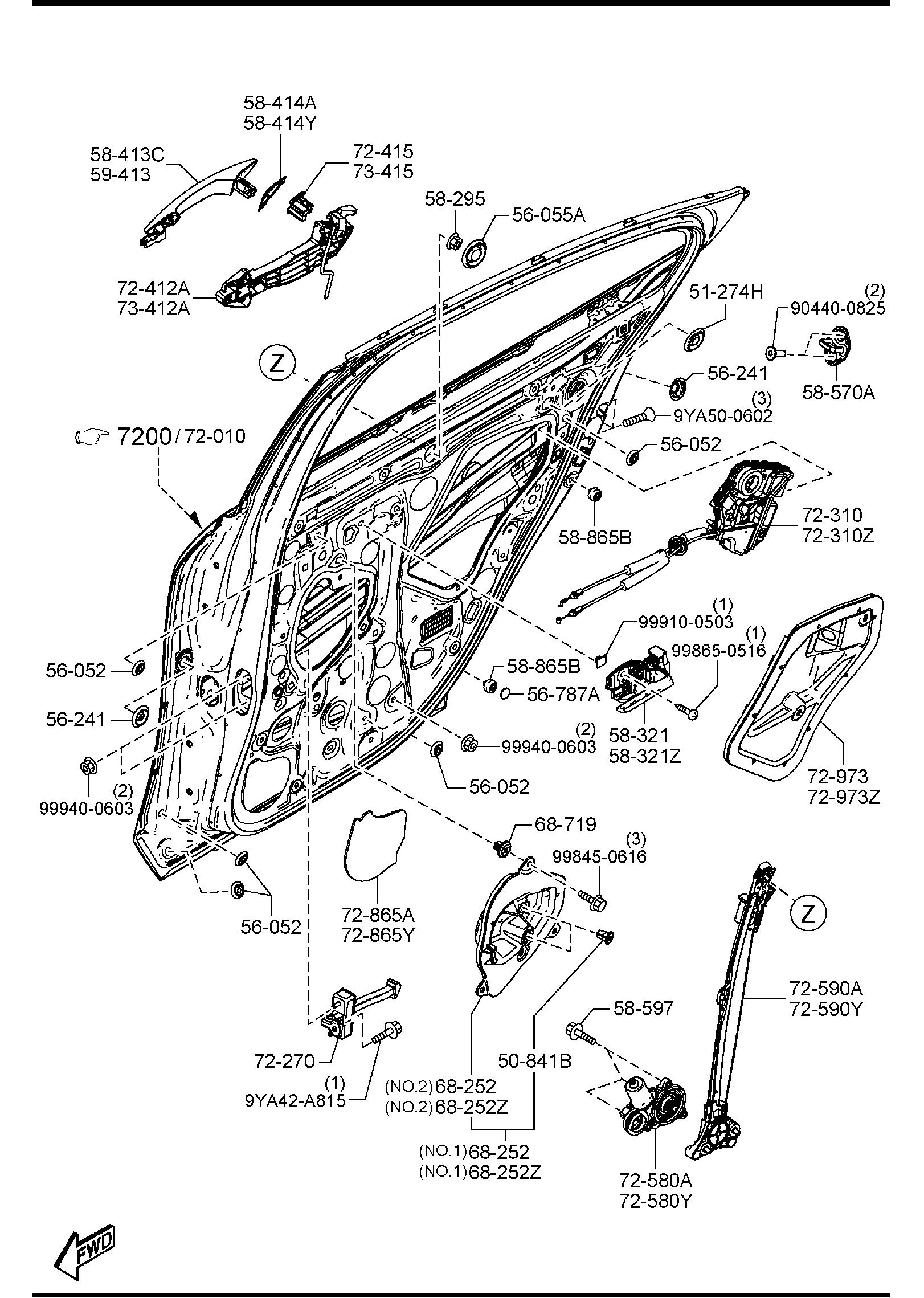 Diagram REAR DOOR MECHANISMS for your Mazda
