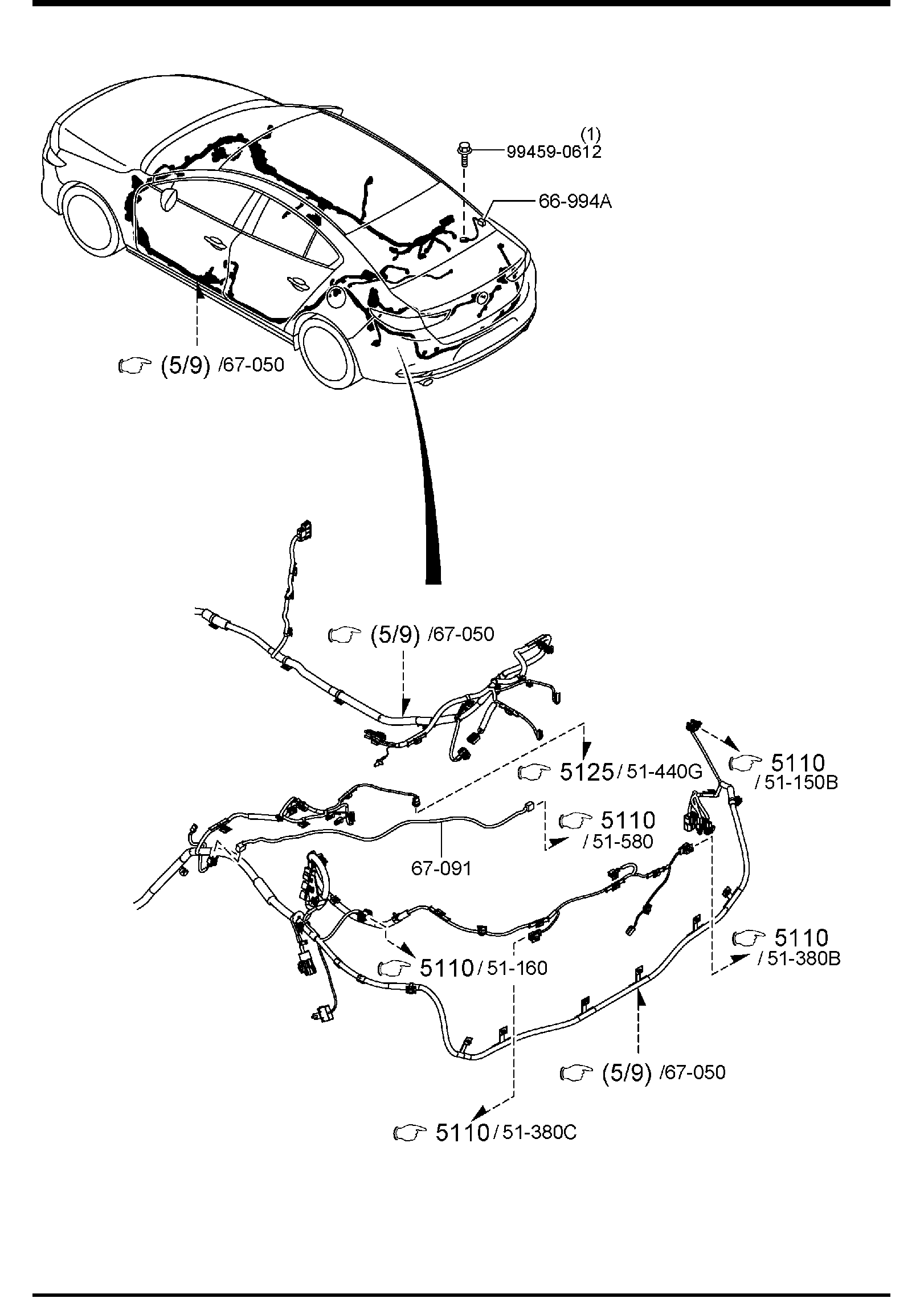 Diagram FRONT & REAR WIRING HARNESSES (U.S.A & CANADA) for your Mazda Mazda3  