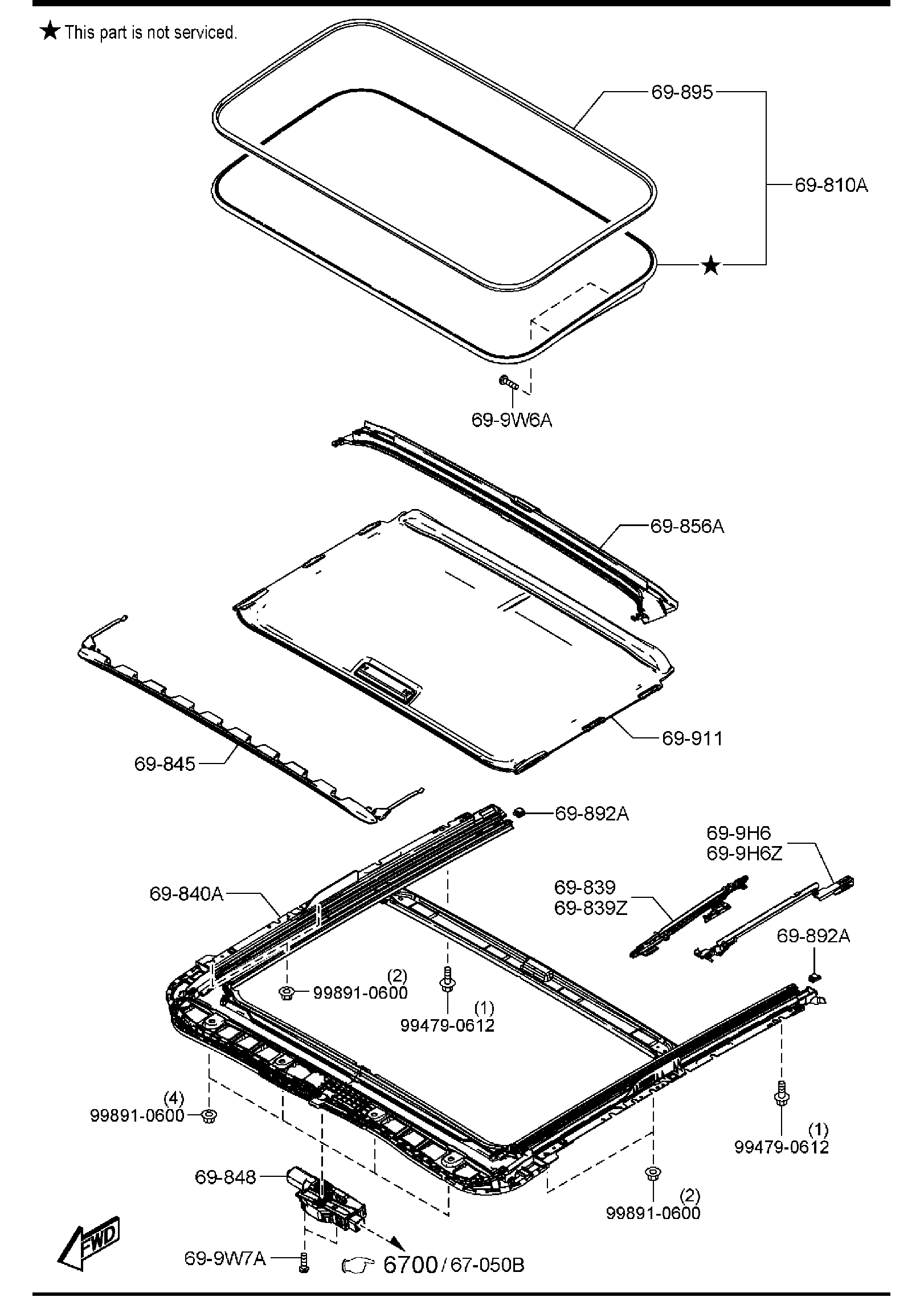 Diagram SUNROOF (4-DOOR) for your Mazda