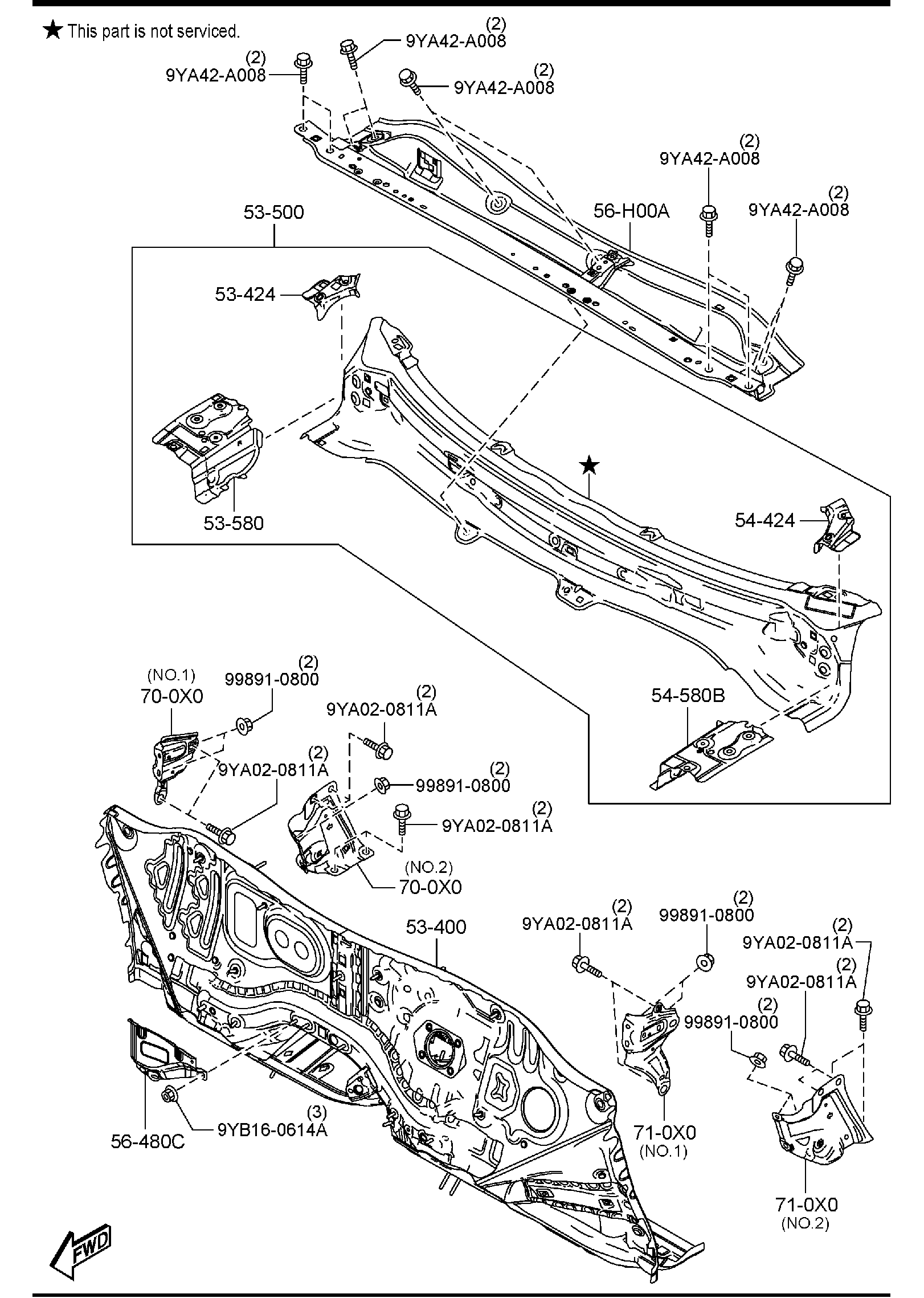 Diagram DASH & COWL PANELS for your Mazda