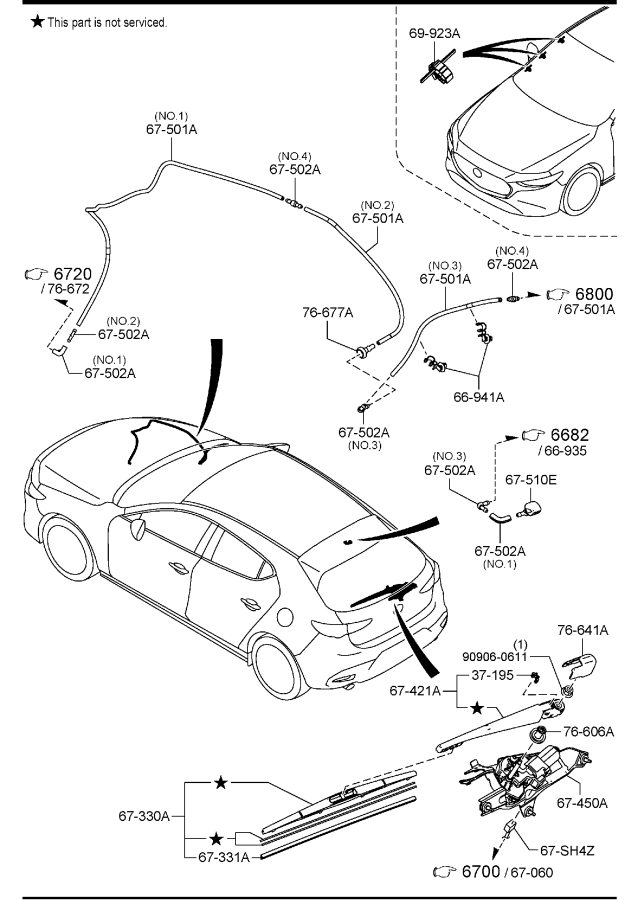 Diagram WINDOW WIPER & WASHER (REAR) (5-DOOR) for your 2023 Mazda CX-30   