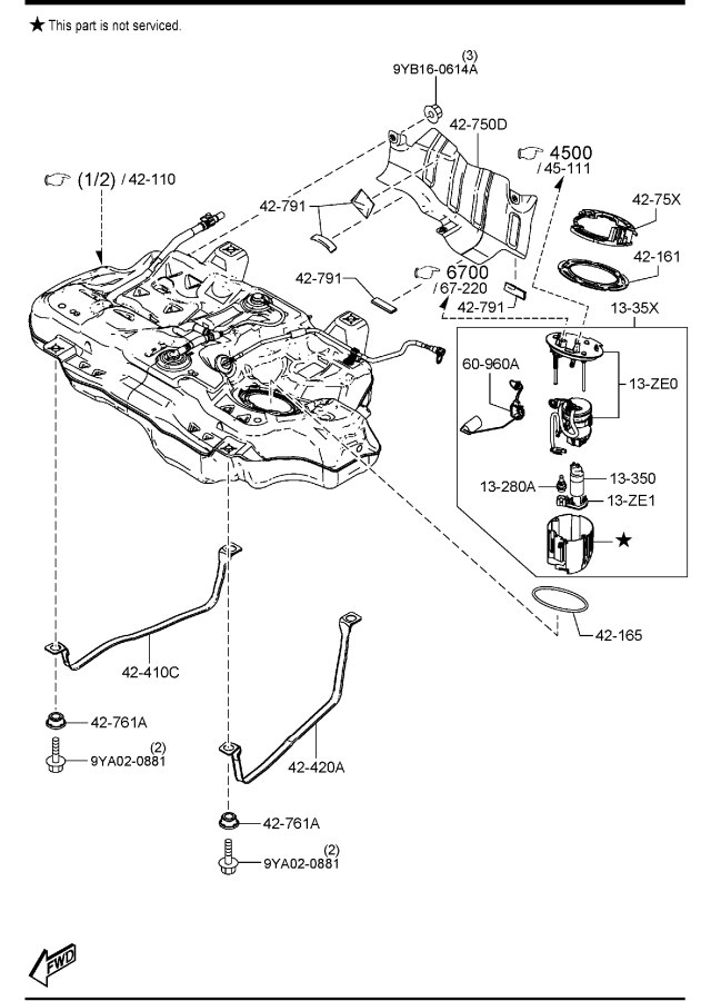 Diagram FUEL TANK (2WD) for your 2005 Mazda B4000   