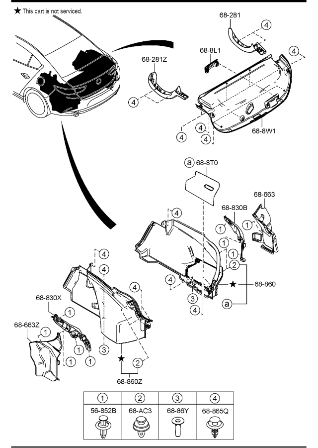 Diagram TRIMS & SCUFF PLATES (4-DOOR) for your 2021 Mazda Mazda3  HATCHBACK S PREFERRED 