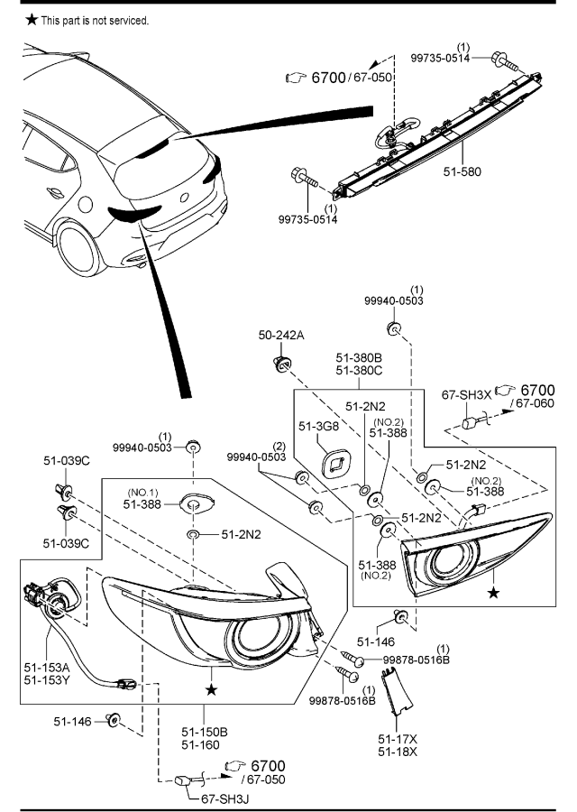 Diagram REAR COMBINATION LAMPS (5-DOOR) for your Mazda