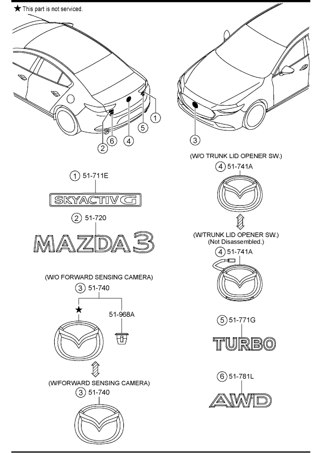 Diagram ORNAMENTS (4-DOOR) for your 2009 Mazda MX-5 Miata   