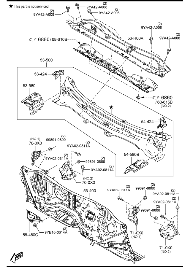 Diagram DASH & COWL PANELS for your Mazda