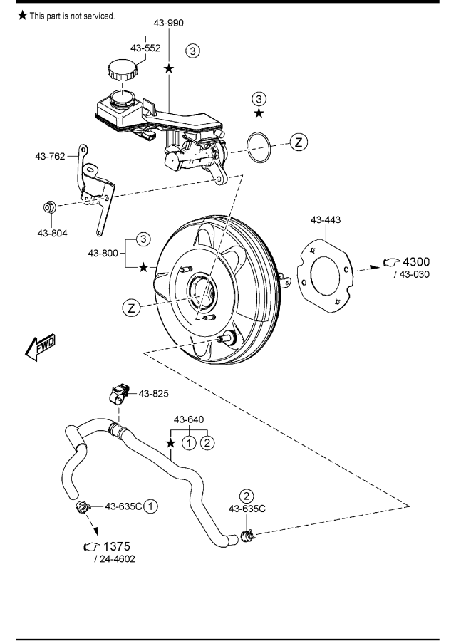 Diagram BRAKE MASTER CYLINDER & POWER BRAKE for your 2015 Mazda Mazda3  HATCHBACK ITR (VIN Begins: JM1) 