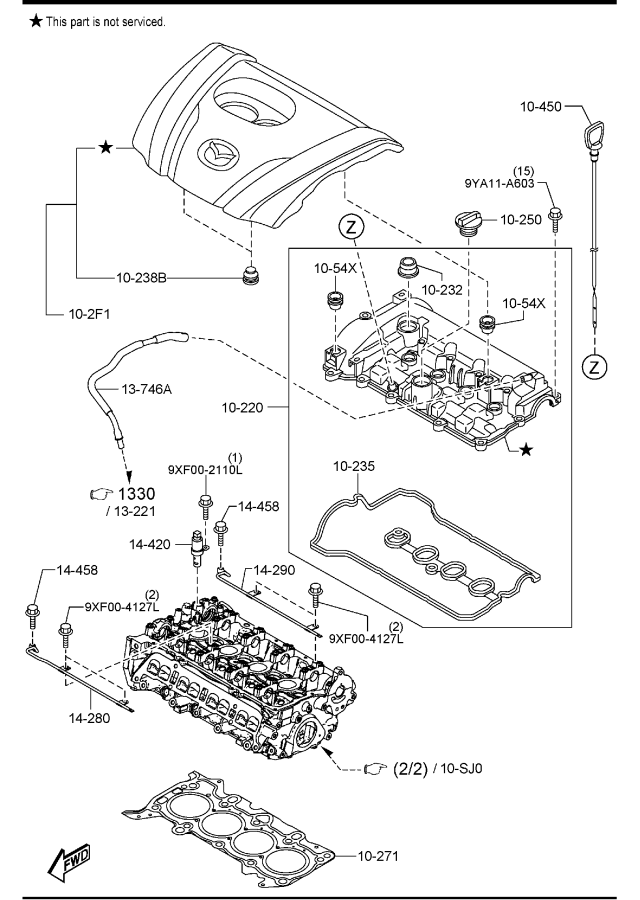 Diagram CYLINDER HEAD & COVER (2000CC) for your 2003 Mazda Protege   