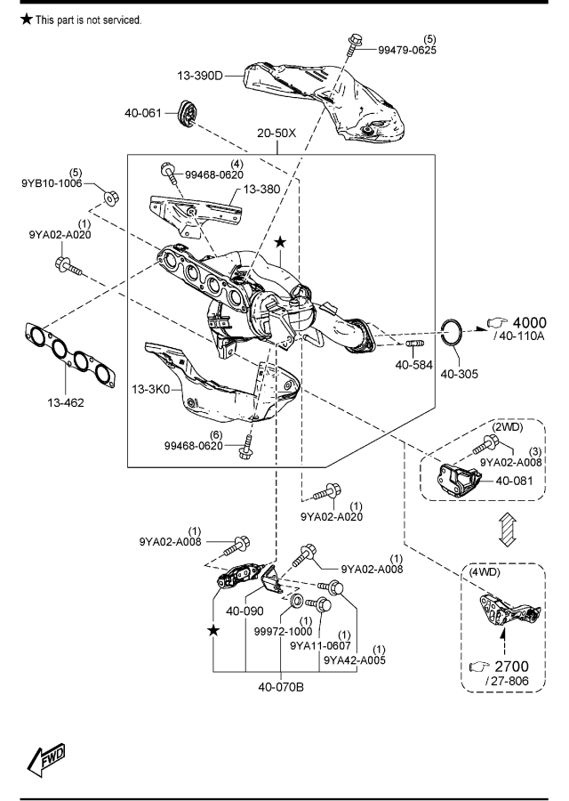 Full size assembly image of EXHAUST MANIFOLD (2500CC)(W/O TURBO) (1/1)