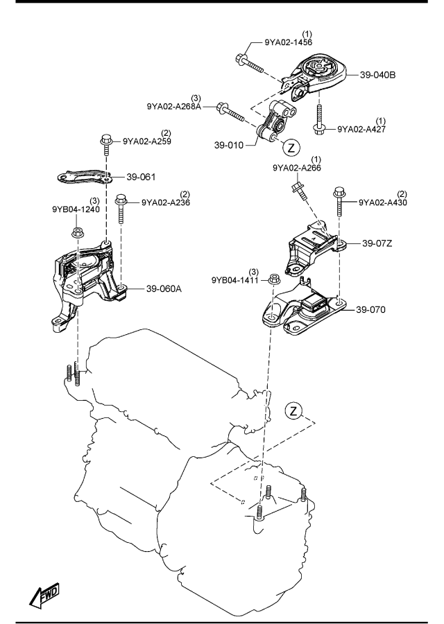 Diagram ENGINE & TRANSMISSION MOUNTINGS (AUTOMATIC TRANSMISSION) (2500CC)(4WD)(W/O TURBO) for your 2014 Mazda MX-5 Miata 2.0L MT W/RETRACTABLE HARD TOP P CLUB 