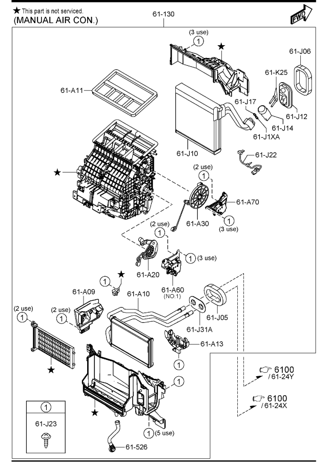 Diagram HEATER & COOLING UNIT for your Mazda