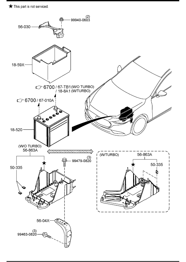 Diagram BATTERY for your 2001 Mazda Protege   