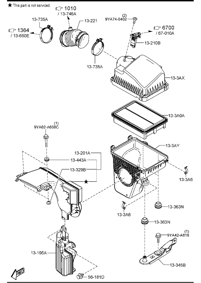 Diagram AIR CLEANER (SKYACTIV-G 2.0,E-SKYACTIV-G 2.0 & SKYACTIV-G 2.5>W/O TURBO) for your 2021 Mazda Mazda3 2.0L AT 2WD SEDAN BASE (VIN Begins: JM1) 