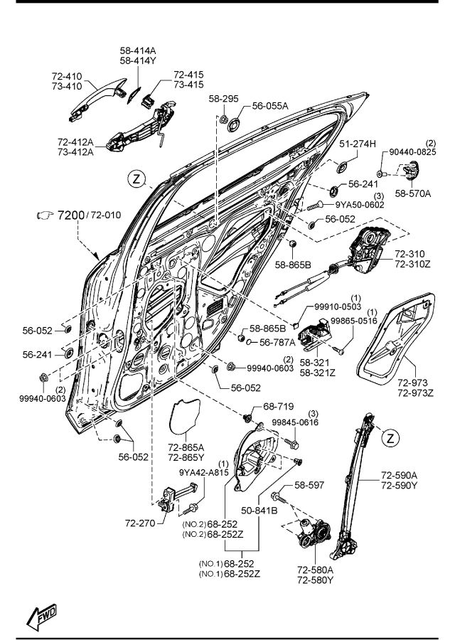 Diagram REAR DOOR MECHANISMS for your Mazda