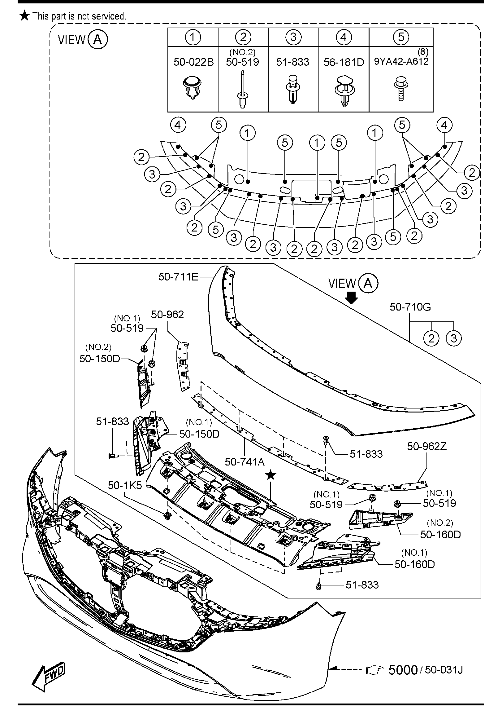 Diagram RADIATOR GRILLE (5-DOOR)(BPB** 650001-700000) for your Mazda