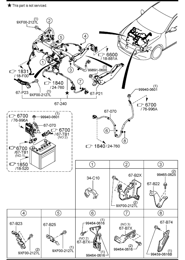 Diagram ENGINE & TRANSMISSION WIRING HARNESSES (W/MAZDA M HYBRID) for your Mazda