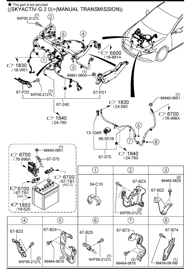 Diagram ENGINE & TRANSMISSION WIRING HARNESSES (W/O MAZDA M HYBRID) for your 2017 Mazda Mazda3   