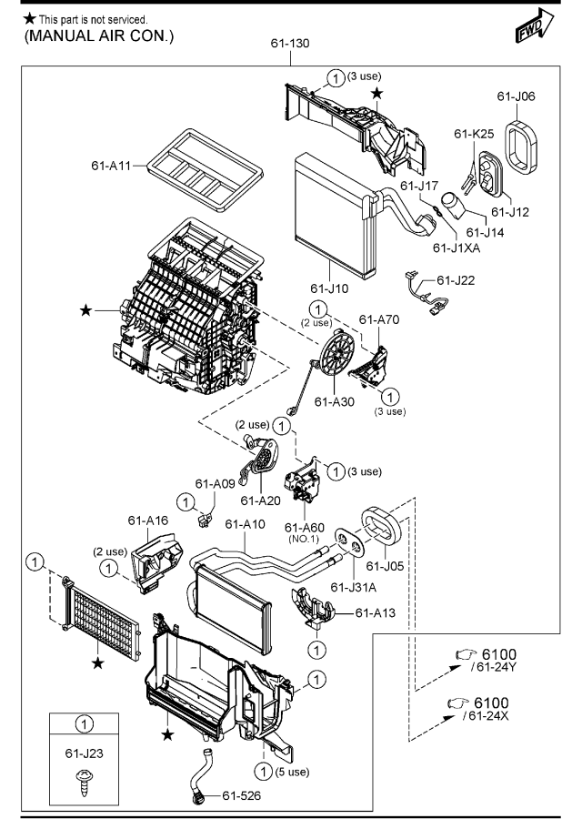 Diagram HEATER & COOLING UNIT for your Mazda