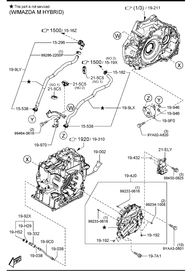 Diagram AUTOMATIC TRANSMISSION TORQUE CONVERTER, OIL PUMP & PIPINGS (W/O TURBO) for your Mazda