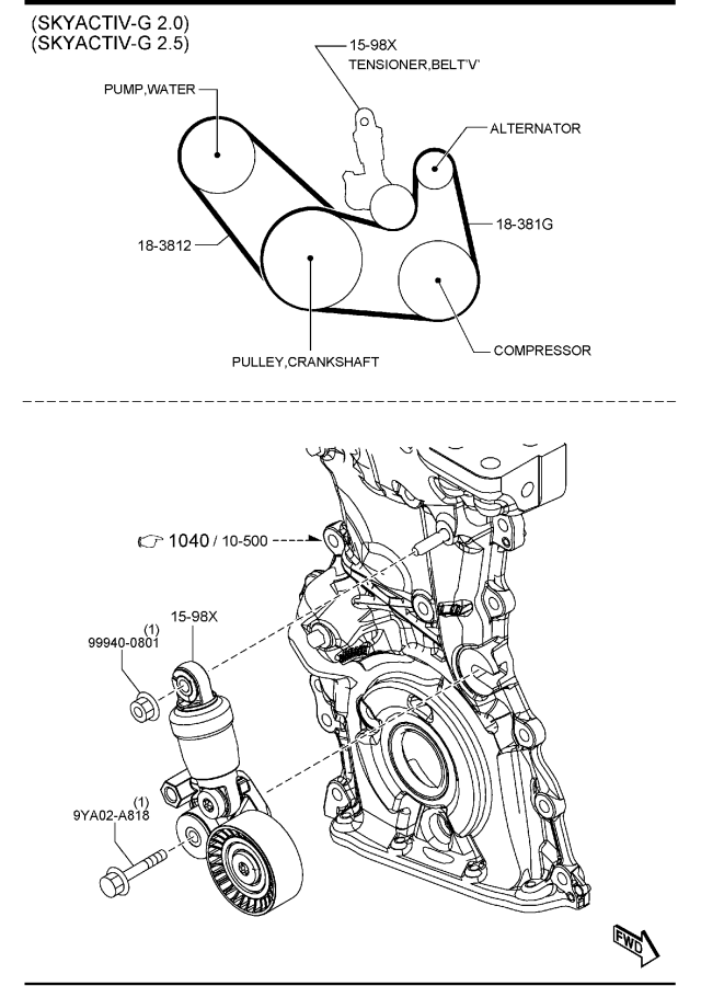 Diagram BRACKET, PULLEY & BELT for your Mazda CX-5  