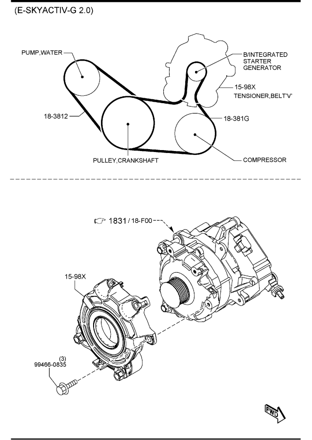 Diagram BRACKET, PULLEY & BELT (W/O TURBO)(W/O CYLINDER DEACTIVATION) for your 2011 Mazda MX-5 Miata   