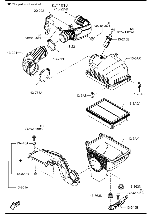 Diagram AIR CLEANER (SKYACTIV-G 2.5)(W/TURBO) for your 2018 Mazda Mazda6   