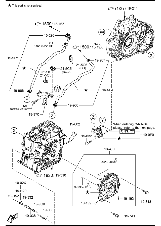 Diagram AUTOMATIC TRANSMISSION TORQUE CONVERTER, OIL PUMP & PIPINGS (SKYACTIV-G 2.0 & SKYACTIV-G 2.5>2WD) for your Mazda