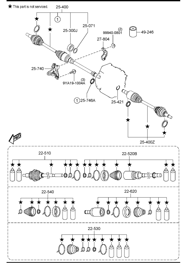 Diagram FRONT DRIVE SHAFTS (AUTOMATIC TRANSMISSION)(SKYACTIV-G 2.0 & E-SKYACTIV-G 2.0) for your 2006 Mazda Tribute   