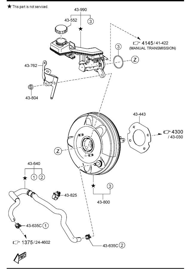 Diagram BRAKE MASTER CYLINDER & POWER BRAKE (W/O MAZDA M HYBRID) for your 2015 Mazda Mazda3  HATCHBACK ITR (VIN Begins: JM1) 