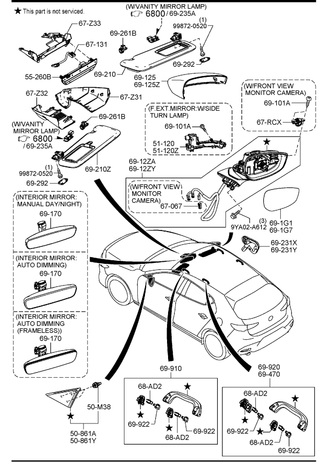 Diagram VISORS,ASSIST HANDLES & MIRRORS (5-DOOR) for your 2006 Mazda B2300   