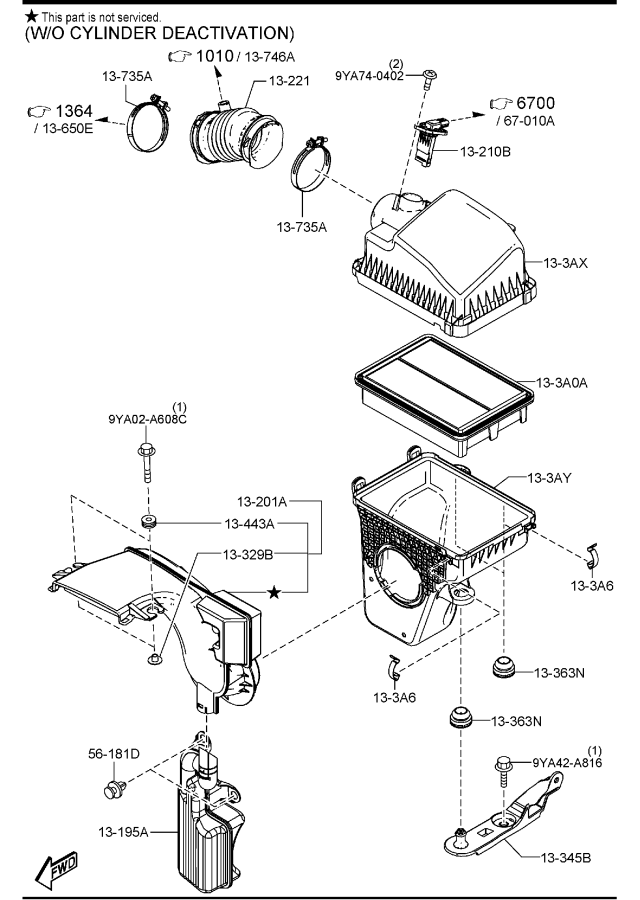 Diagram AIR CLEANER (W/O TURBO) for your 2021 Mazda Mazda3 2.0L AT 2WD SEDAN BASE (VIN Begins: JM1) 