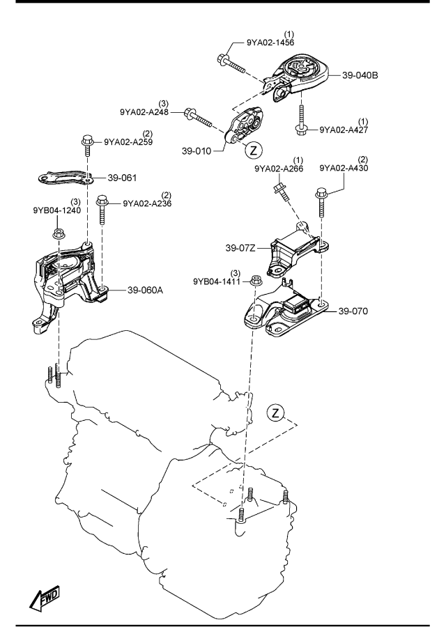 Diagram ENGINE & TRANSMISSION MOUNTINGS (AUTOMATIC TRANSMISSION) (SKYACTIV-G 2.5)(2WD) for your 2011 Mazda MX-5 Miata   