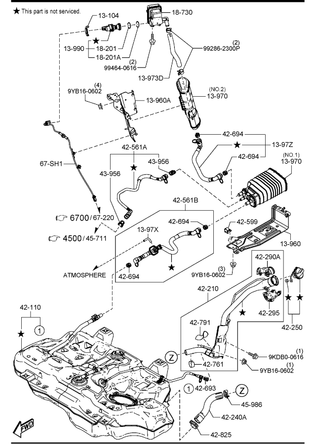 Diagram FUEL TANK (U.S.A. & CANADA)(2WD) for your Mazda